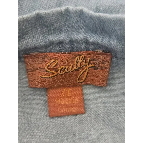 Scully Chambray Ruffle Faux Wrap Western Skirt XL Midi Boho Festival 100% Cotton - Picture 4 of 5